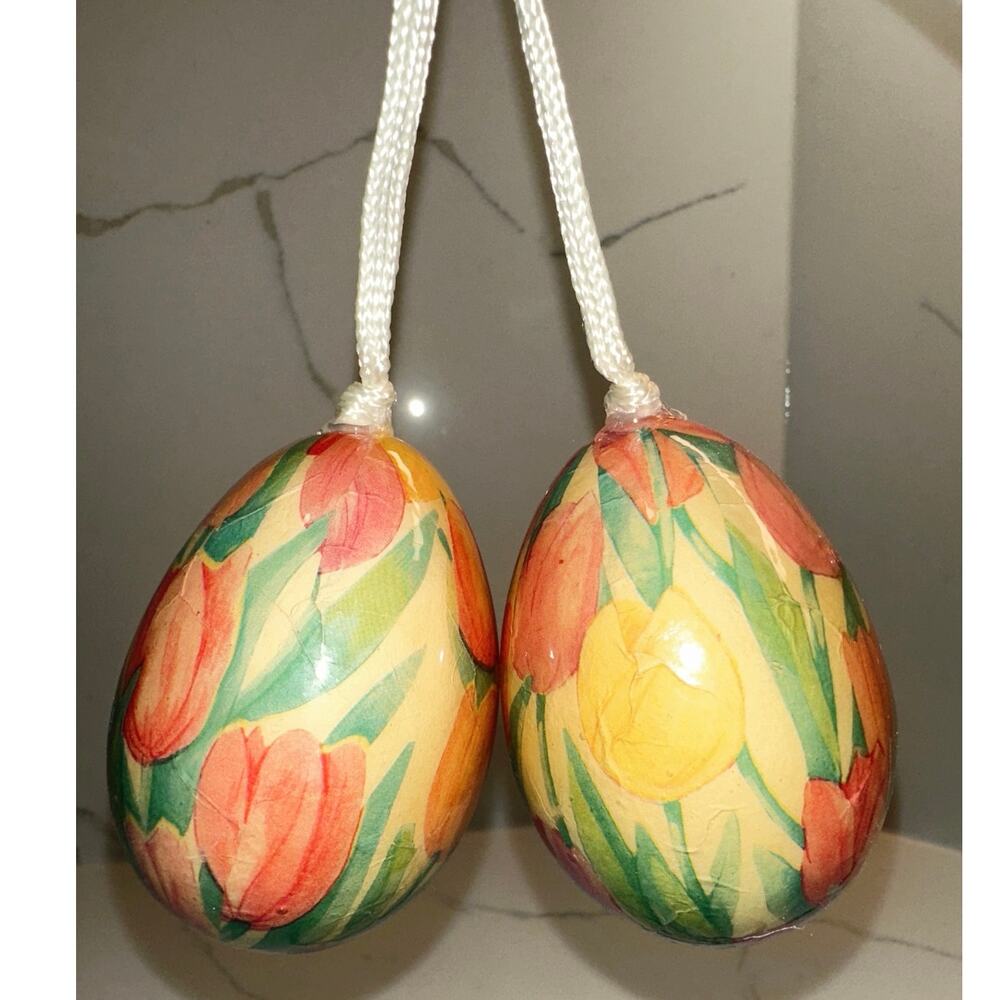 Vintage Tulip Paper Mache Easter Eggs -Set of 2